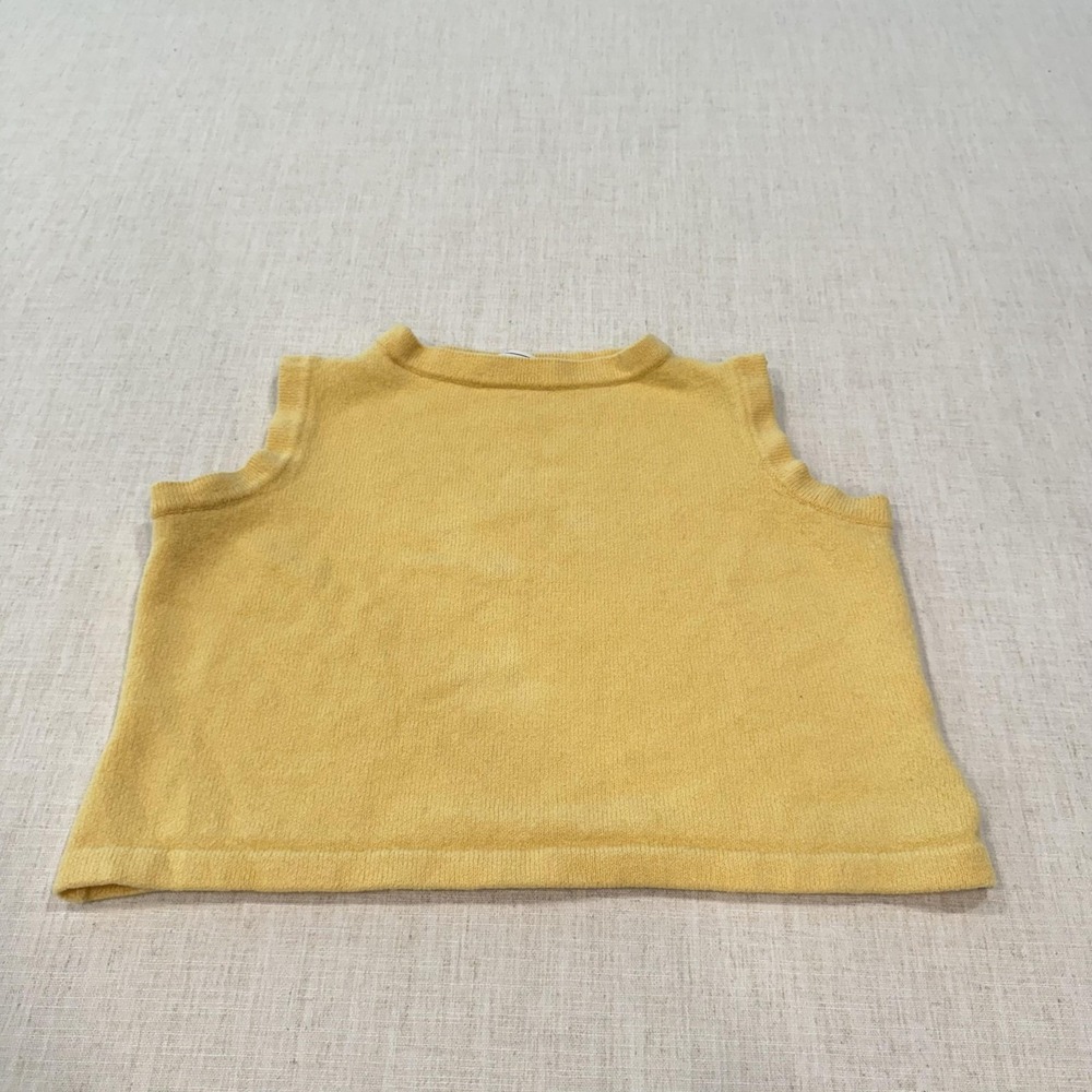St John Sport Sweater Crop Vest Womens Large Yellow Wool Blend Mock Neck Knit